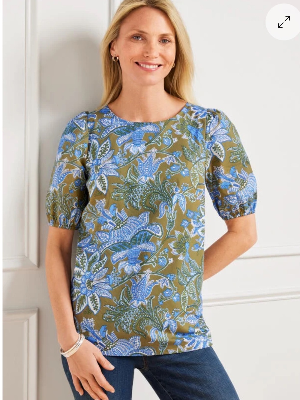 Talbots SP Tie Back Cotton Poplin‎ Puff Short Sleeve Blouse Top in Lively Floral